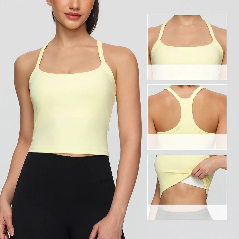 

2026 Women Yoga Fitness Tank Top with Built in Bra Slim Racerback Design Quick Dry Shockproof Sports Vest for Running Workout