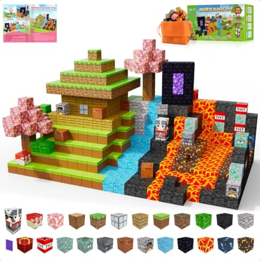 

Magnetic Blocks 100PCS Build Magnet Magic Portal Set Build with Cubes Tiles STEM Building Game Sensory Surprise for Toddlers 3+