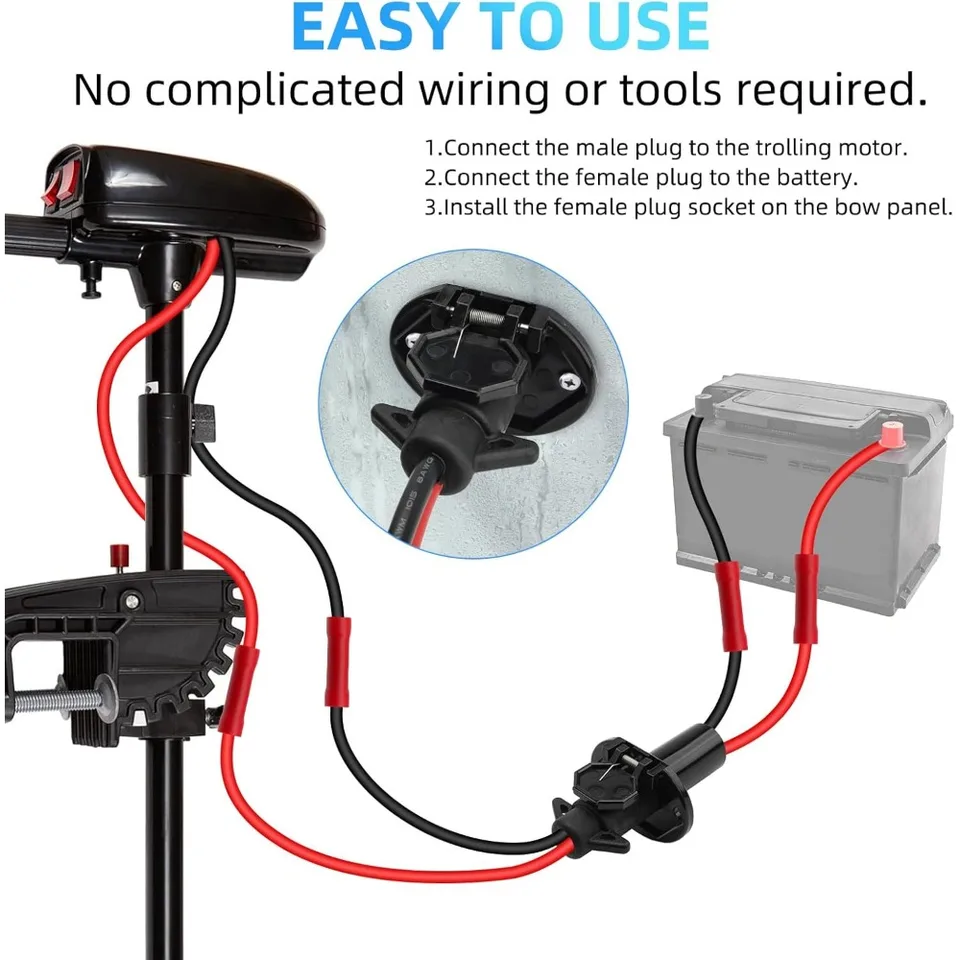 Prise Et Fiche Moteur Pêche à La Traîne DC12V - Connecteur Encastré 2 Fils Pour Bateau Kayak
