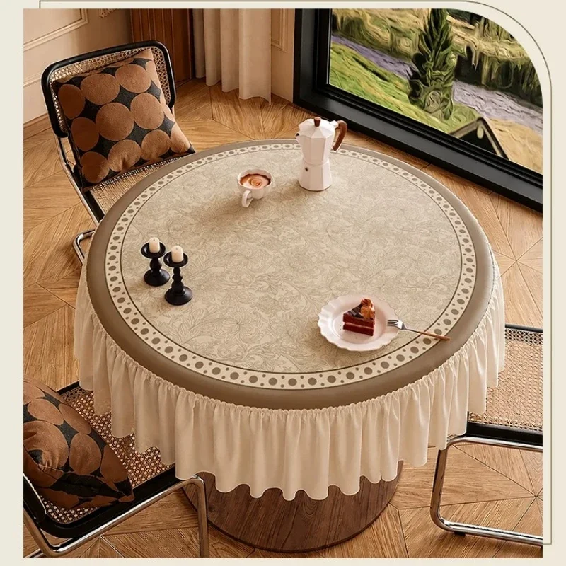 1pcs Sheepskin Dining Table Tablecloth Waterproof Oil-proof Heatproof No-rinse Premium Feel Printed PU Table Round Table Cover