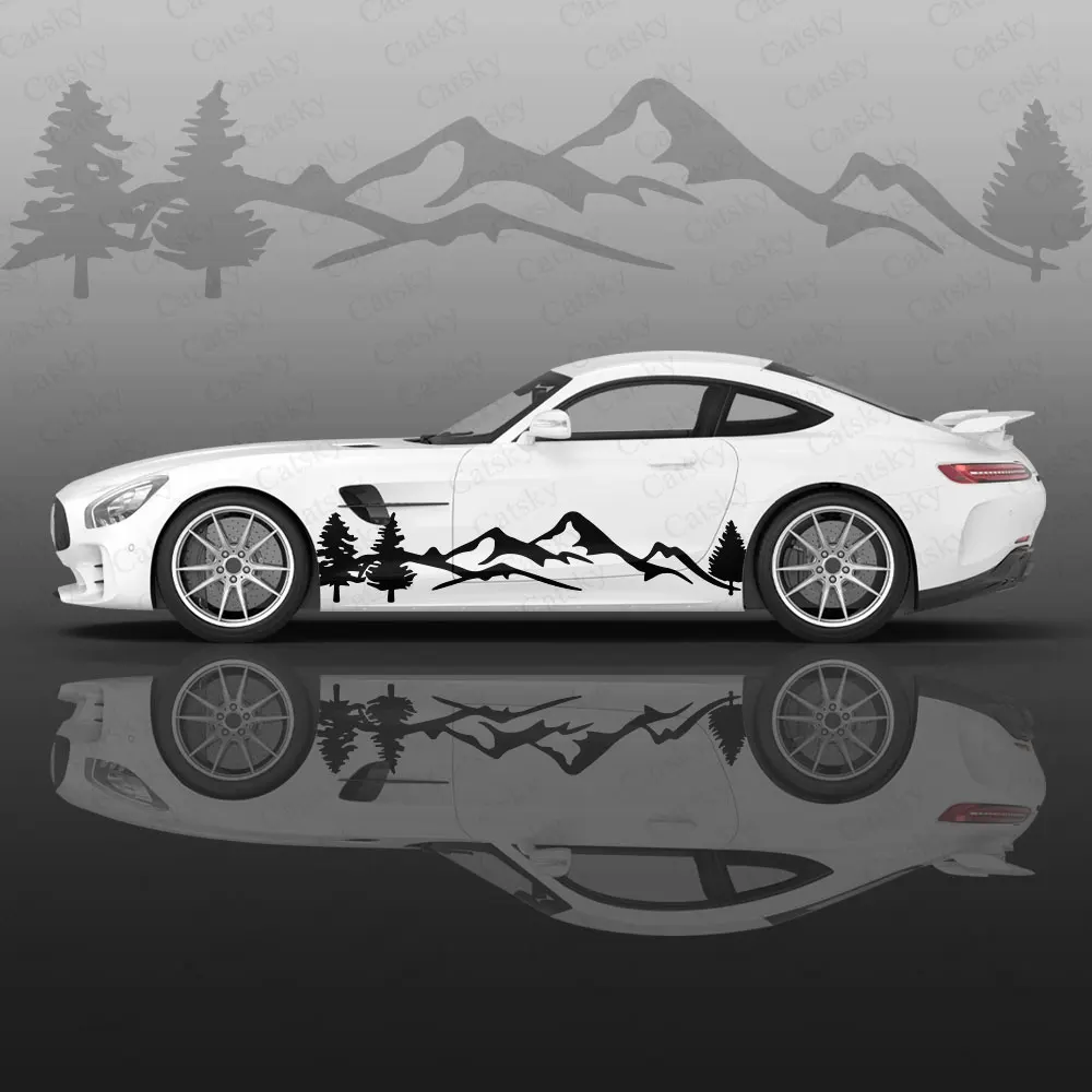 Mountain painting design 2pcs car stickers universal modified racing paint car stickers side packaging graphic pain car stickers