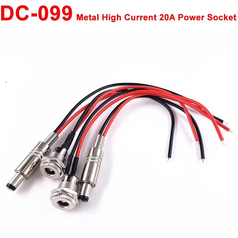 Connectors 5.5*2.1/2.5 20A with Threaded DC009 Power Metal High-current Socket Socket All-copper Connector Wire Male and Female