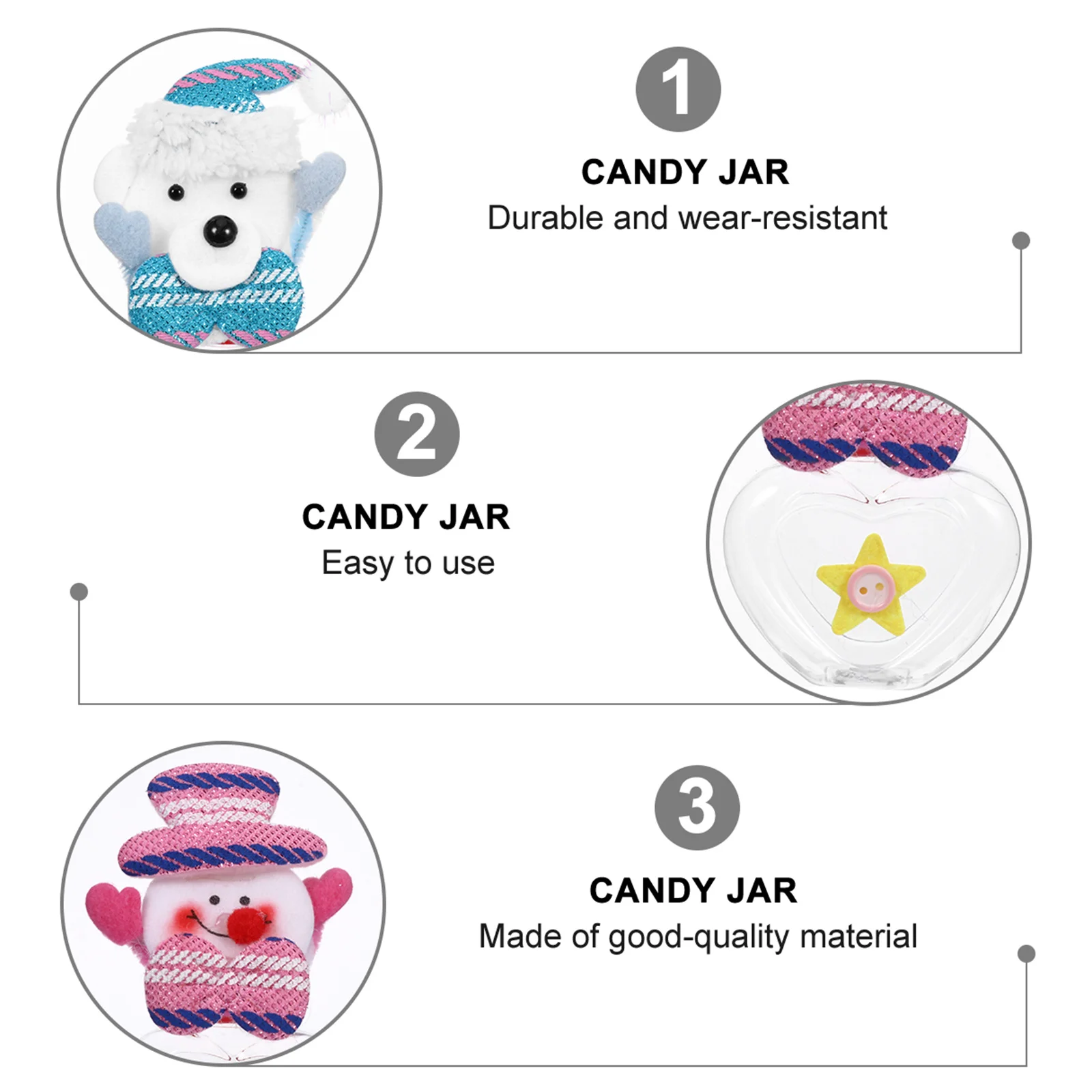 

5pcs Candy Jars Christmas Storage Jar Round Heart Shape Plastic Container For Party Supplies Decorations Snack Packaging