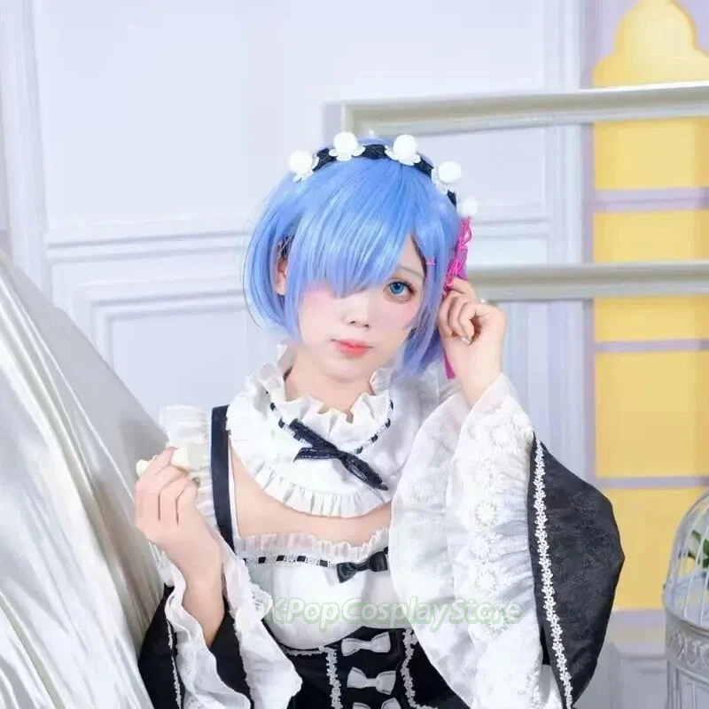 New Anime Re:Life In A Different World From Zero Rem Ram Cosplay Wig Pink Blue Bobo Hair Heat Resistant Synthetic Wigs Halloween