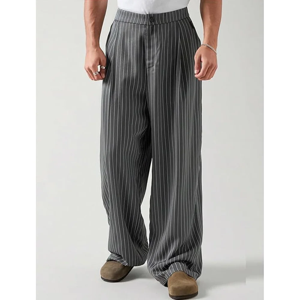 

Мужские брюки в полоску, прямые брюки, свободный крой, однотонные брюки, классическая мода, деловая повседневная офисная одежда, официальное платье, кастрюля