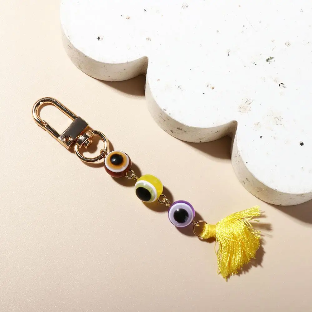 Turkish Blue Eye Lucky Turkish Evil Eye Keychain Backpack Charms Durable Colorful Tassel Pendant Beads Tassel Demon Eye Keyring
