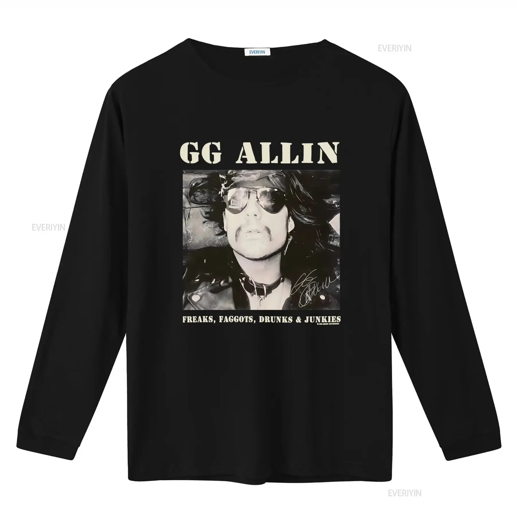 Vintage GG Allin Freaks Faggots Drunks Junkies T Shirt Black Retro Rock Funny vintage Washed Top For Everyday Wear