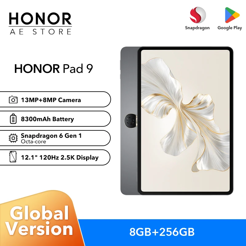 Global Version HONOR Pad 9 Tablet 12.1inches Screen Snapdragon 6 Gen 1 13MP Rear Camera 8300mAh Battery BT5.1 Eight speakers