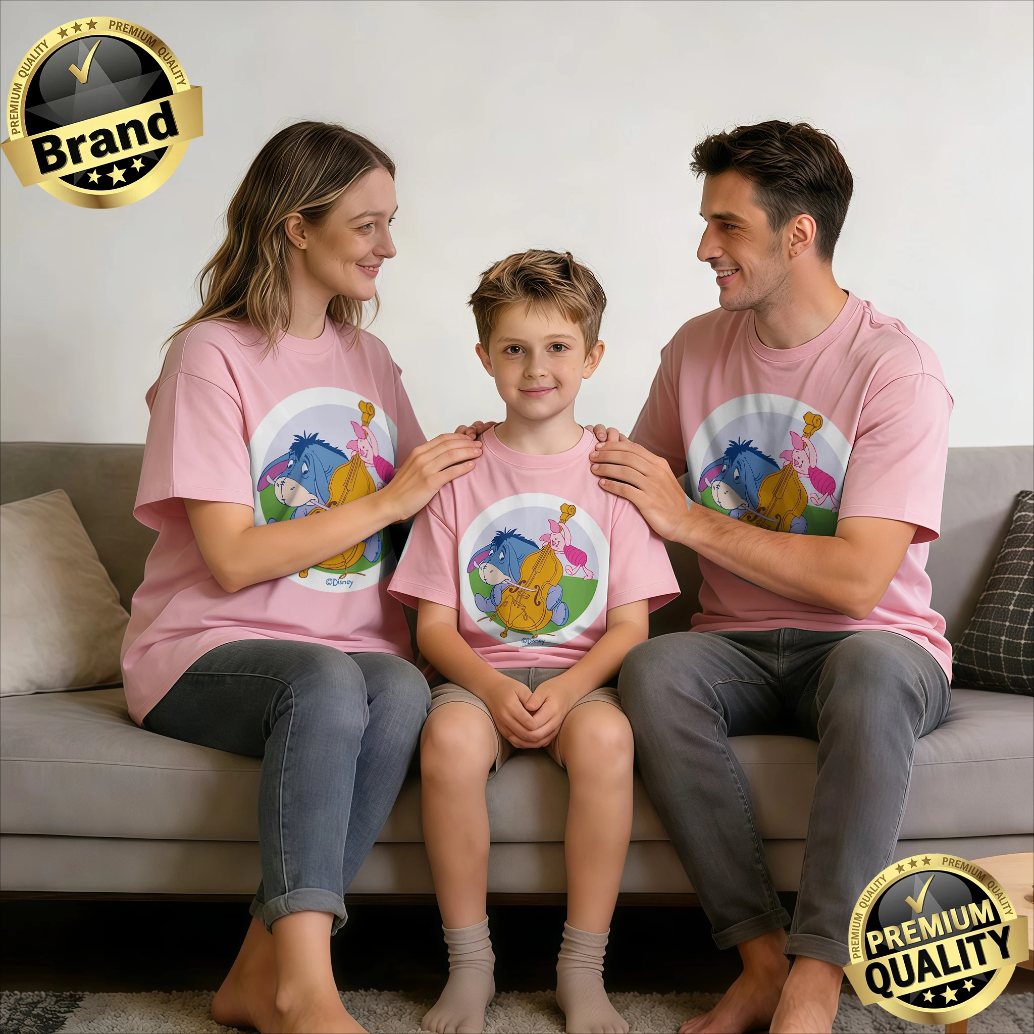 

2026 Summer Disney Eeyore Pattern T-shirt Parent-child Suit High-quality Pure Cotton Classic Short Sleeve Unisex Tops Breathable