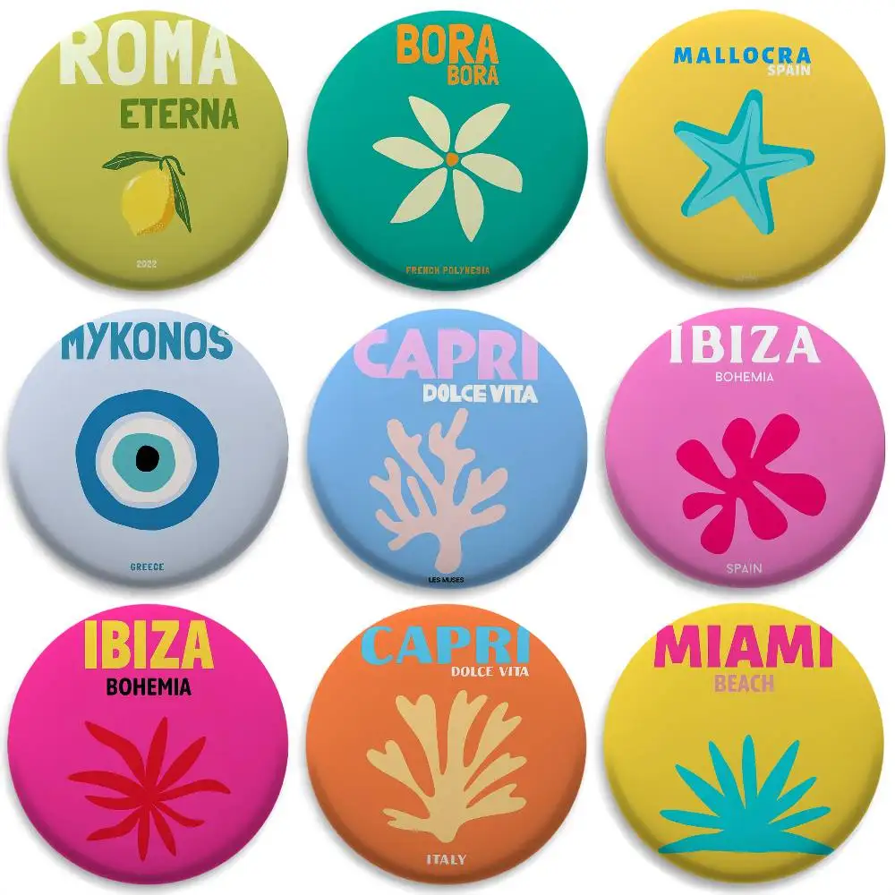 

Travel V-Vacation Series Badges Round Exquisite Badge Brooches Creative Pins For Clothes Hat Backpack Gift Accessories
