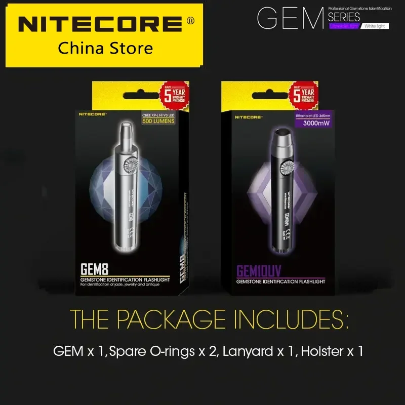 Nitecore GEM10UV / GEM8 Jewelry Appraisal Lamp Adjustable Powerful Jewel Detection Flashlight Gemstone UV Lantern with Battery