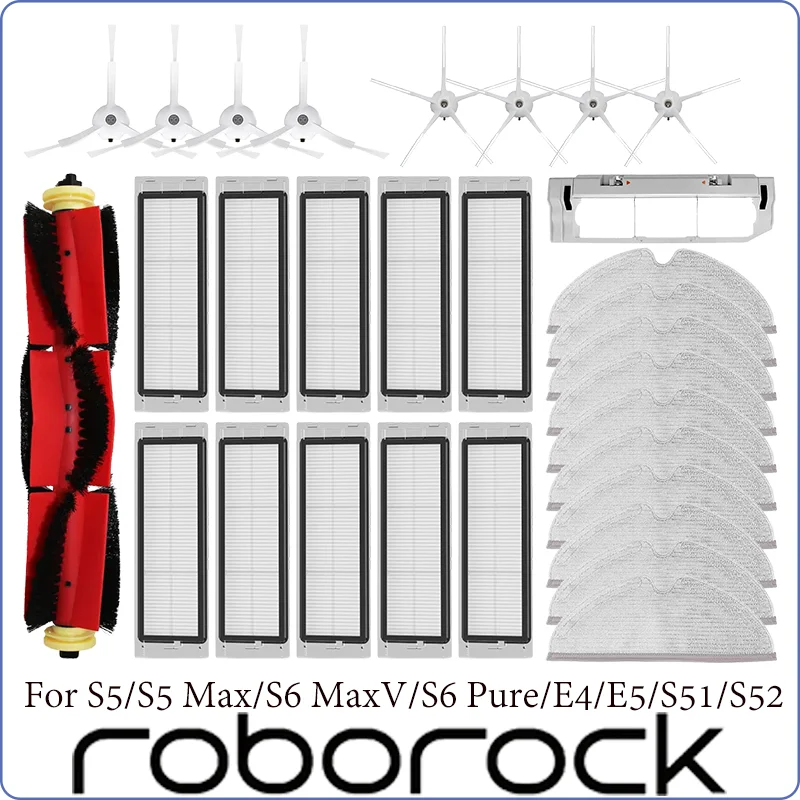 สําหรับ (Roborock S5, S5 Max, S6 MaxV, S6 Pure, E4, E5, S51, S52, S55 ) แปรงด้านข้างลูกกลิ้งกรองMopอุปกรณ์เสริม