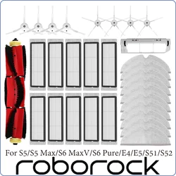Compatible For ( Roborock S5, S5 Max, S6 MaxV, S6 Pure, E4, E5, S51, S52, S55 ) Roller Side Brush Filter Mop Accessories Part