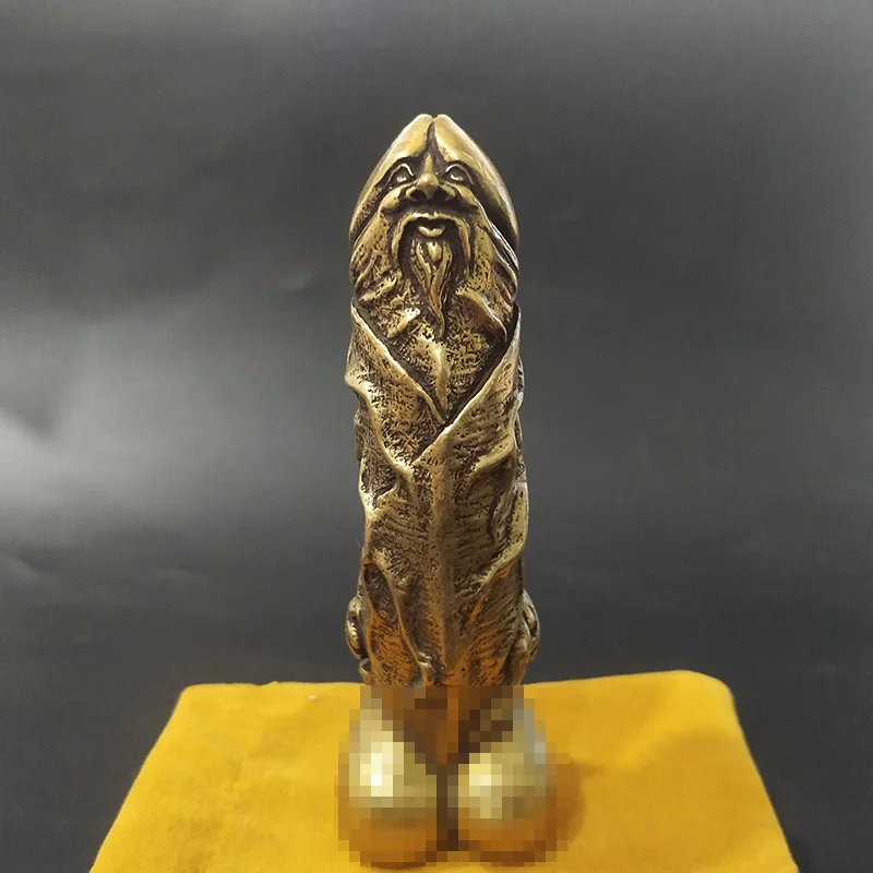 Retro Solid Pure Copper Carving Art Small Ornaments Elderly Antique Brass Handle Pieces One Pillar Optimus Desktop Decorations