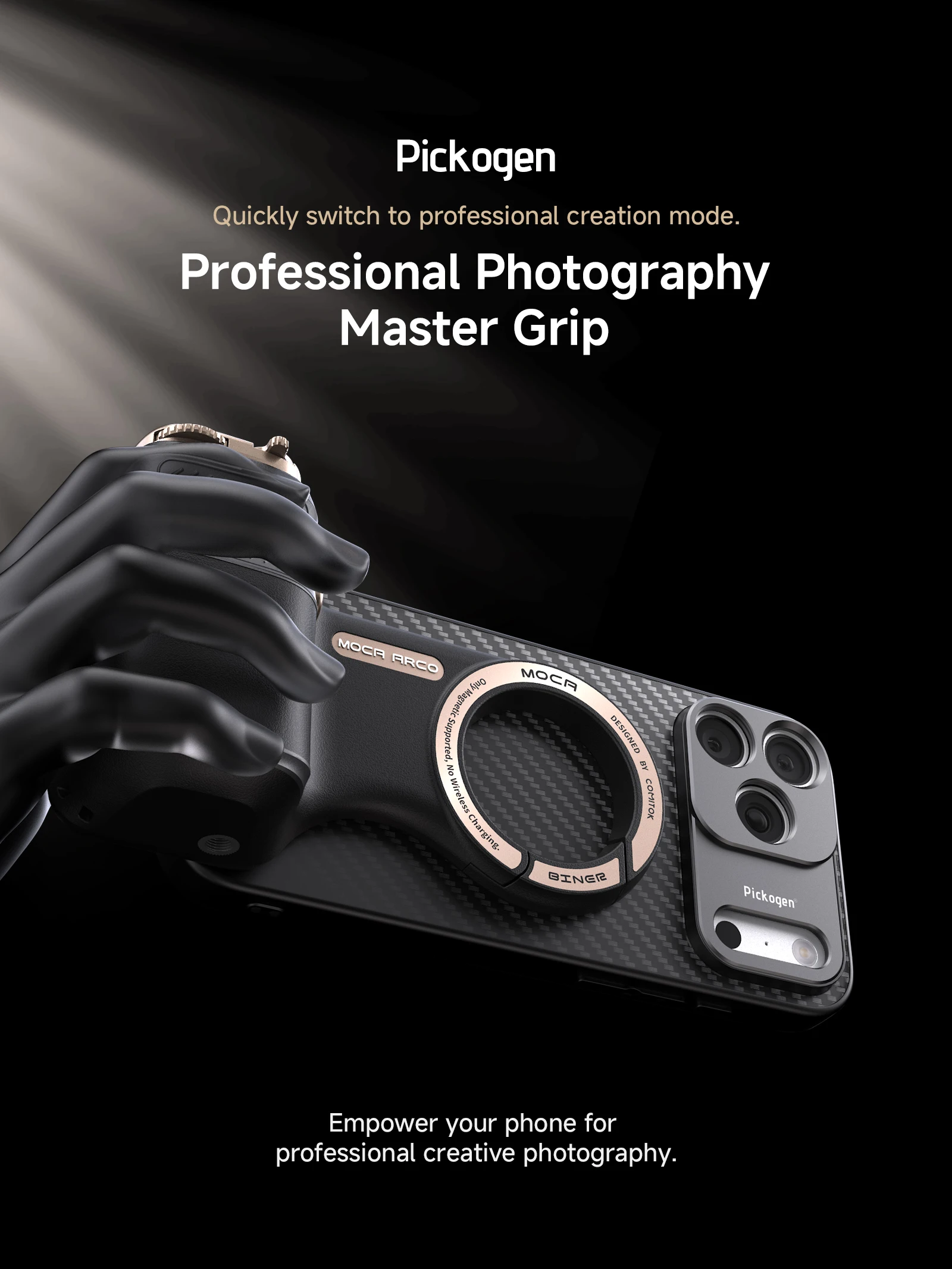 PICKOGEN Magnetischer Fotografie-Handgriff-Kit für iPhone 16/17 Pro Max Abnehmbarer Fernbedienungsgriff mit 17mm Gewinde Handyhülle – Detail 1