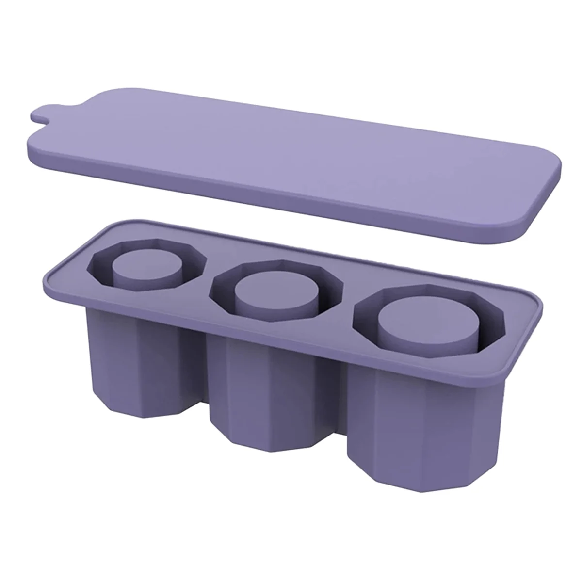 Ice Square Tray for Stanley Cups, Silicone Ice Square Molds with Lid for Making 3 Hollow Cylinder Ice Cube, Purple