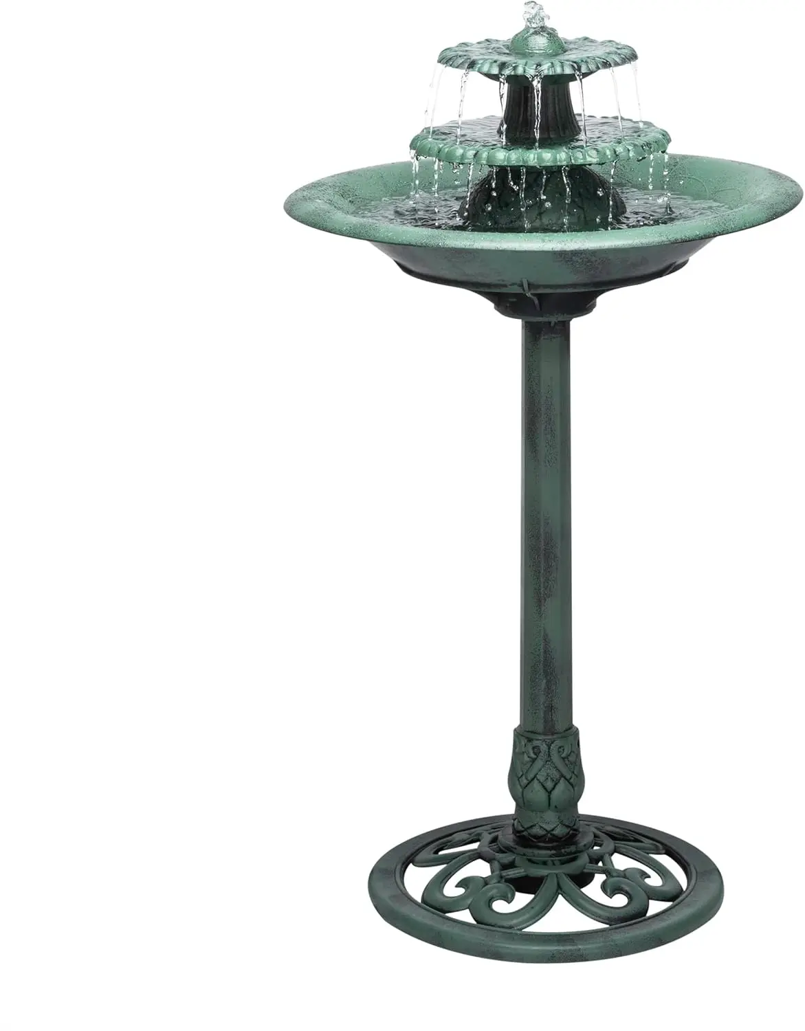 

Fountain and Birdbath, Pedestal Waterfall Fountain, 35", Green