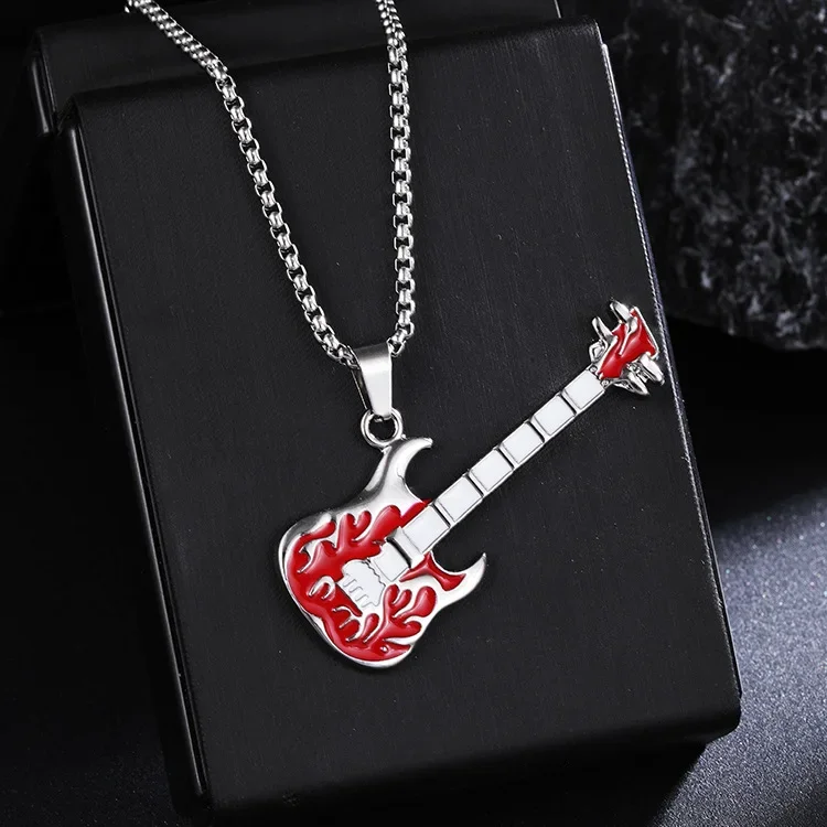جديد الرجال الملونة بالتنقيط النفط سبيكة الغيتار قلادة قلادة مجوهرات من صلب لا يصدأ الإكسسوار DIY أداة معلقة حلية #3
