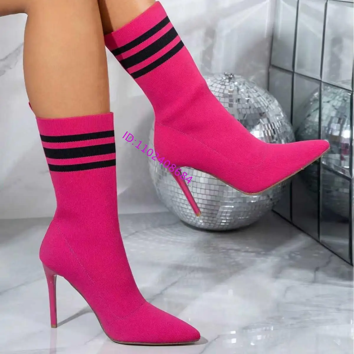 New Design Women Elastic Pointed-Toe Stiletto Heel Ankle Boots Sexy Lady High Heel Slim-Fit Stretch Socks Ankle Boots