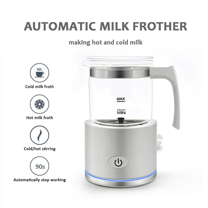 Milk Frother,Electric Warmer with Hot or Cold Functionality for Cappuccino Latte Macchiato Hot Chocolate EU Plug Black