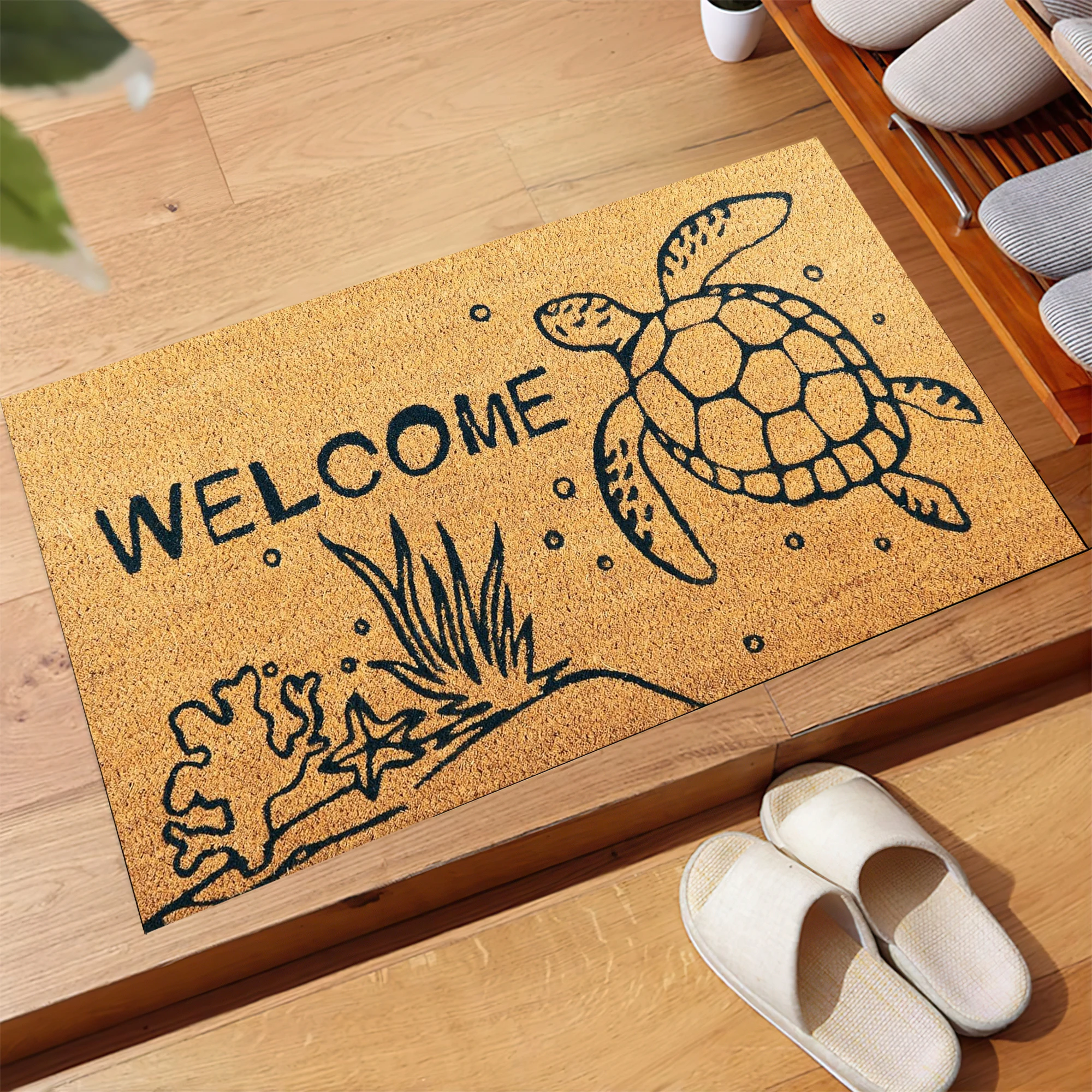 

Tropical Sea Turtle Welcome Doormat Coastal Ocean Themed Non-Woven Floor Mat Non-Slip Rubber Nautical Entry Mat For Beach House