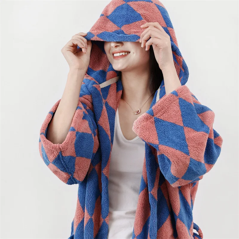 Brand Plaid Bath Towel Robe Ladies Kids Girl Cotton Striped Towels Home Clothing Cape Women Bathrobe Gown Homewear Female badjas