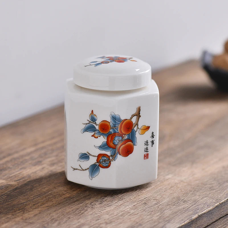 Classical Ceramic White Storage Jar Mountain Water Sealed Candy Box Medicine Powder Ointment Coffee Bean Container