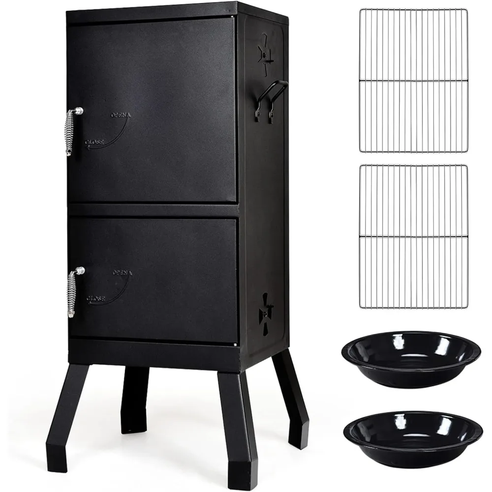 

Smoker, Outdoor Smokers with Double Doors, 2 Detachable Grill Netting Smoking Racks, Charcoal Pan & Water Pan