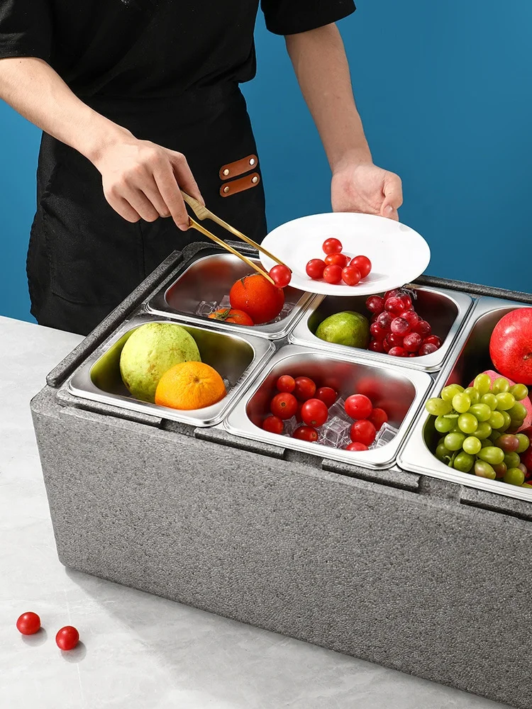 Multi-Grid Commercial Thermal Insulation Cooler Box Transparent Dustproof Flip Lid Large Storage