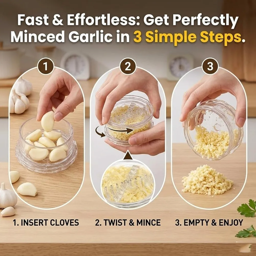Transparent Plastic Garlic Crusher Handheld Manual Garlic Grinder Twisting Design Multifunctional Garlic Masher Food Preparation