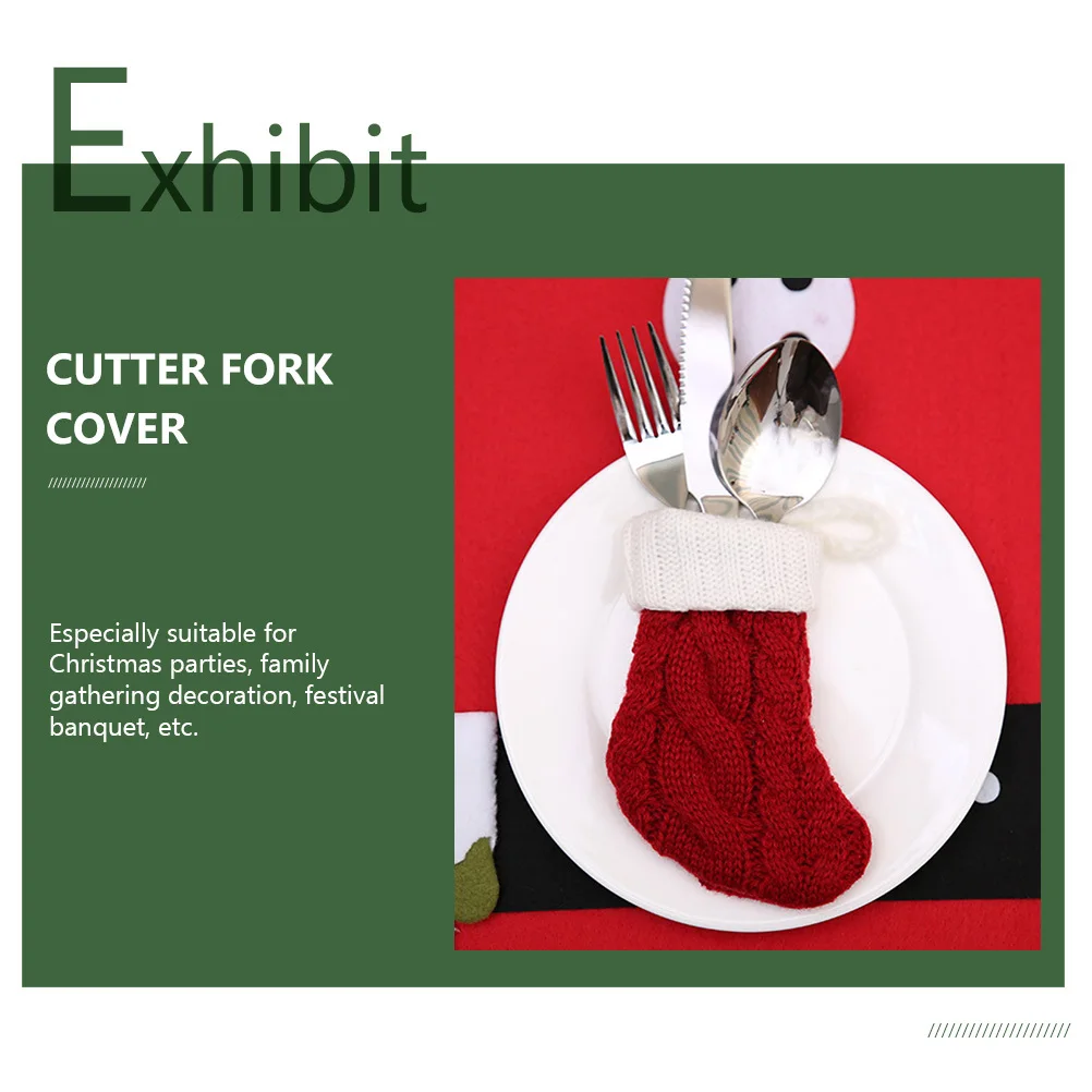 

6Pcs Xmas Knitted Sock-Shaped Tableware Covers Cutlery Bags Christmas Dinner Party Supplies Cutlery Cover