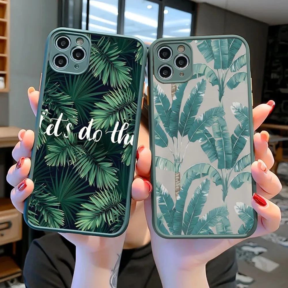 

Tropical Plant Nordic Phone Case for iPhone 14 11 12 13 Mini Pro Max 8 7 Plus X XR XS MAX Translucent Matte Cover