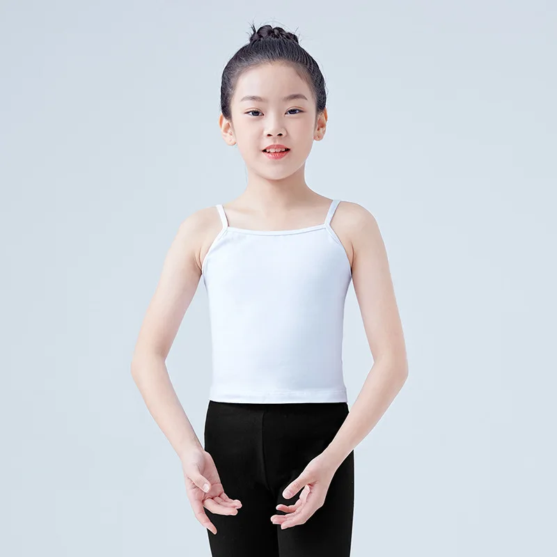 Camiseta de algodón para baile de ballet, chaleco blanco liso para niña, 1 unidad por lote