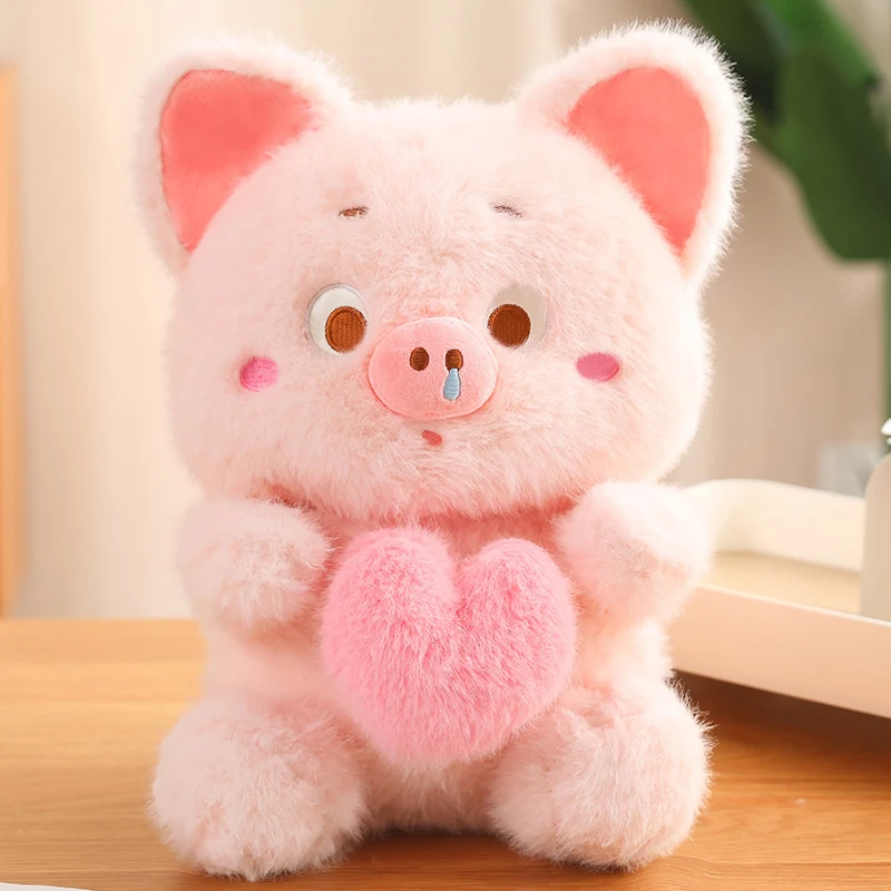 Love Pig Plush Toys Pretty Fluffy Pulling Thread Toys Pig Doll Holding Love Heart Adorable Cartoon Animal Plush Toys