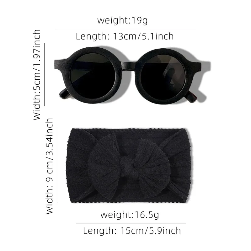 2 Pcs/Set New Children Cute Colors Soft Bowknot Wide Hairbands Fashion Round Flower UV400 Sunglasses Set Kids Hair Accessories