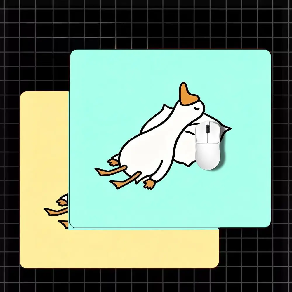 Cute Sleeping White Goose Square Gaming Mouse Pad, Non‑Slip Rubber Funny Cartoon Duck Mat for Laptop Computer Gaming