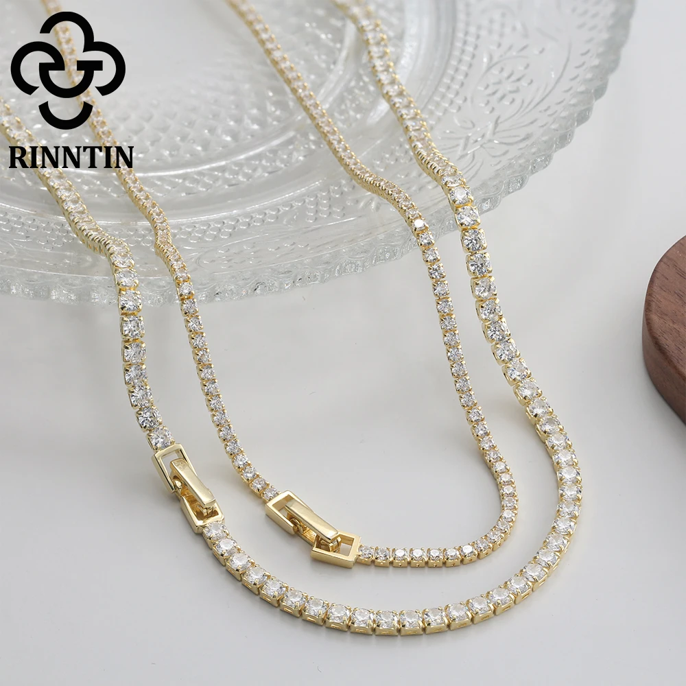 Rinntin Iced Out Tennis Chain Necklace For Women 925 Sterling Silver Luxury Cubic Zircon Crystal Rock Neck Accessories GZN379