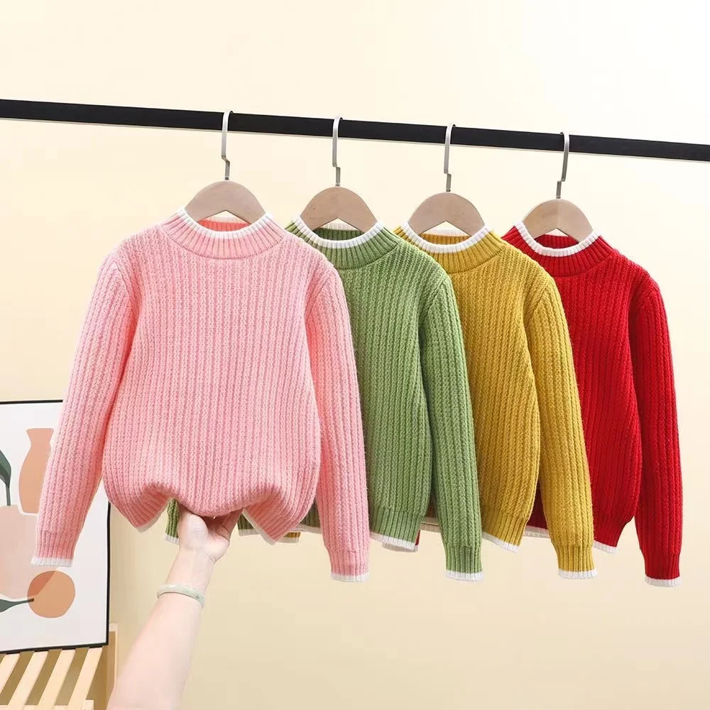 

3-12years Winter Children clothes Girls Sweater Knitted Pullovers Thicken Warm Coat All-match Basic Girl knitting Sweaters