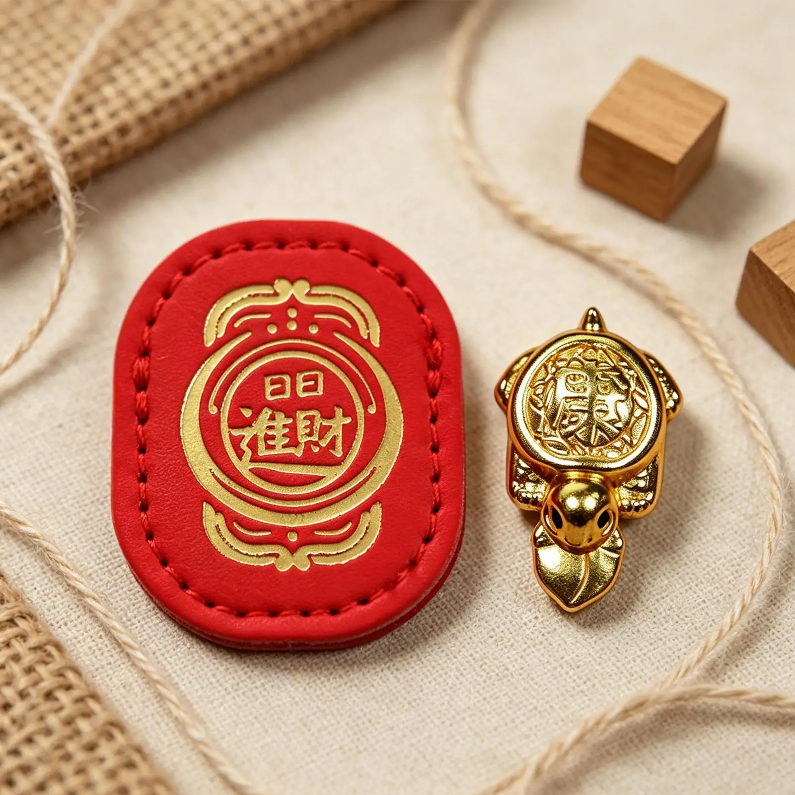 Luck Charm Handmade Attract Wealth Golden Turtle with Leather Sleeve Luck Turtle Wallet Charm for Wallet Car Desk Office Home