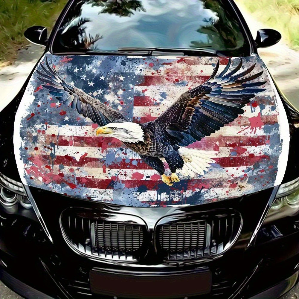 

American Flag With Eagles Car Hood Wrap Color Vinyl Sticker Truck Graphic Bonnet Auto Accessories Decor Decal Waterproof And Scr