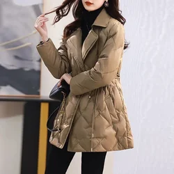 Women's Winter Down Cotton Jacket 2025 New Fashion Suit Collar Mid Long Cotton Padded Jackets Coats Slim Female Parka Outerwear