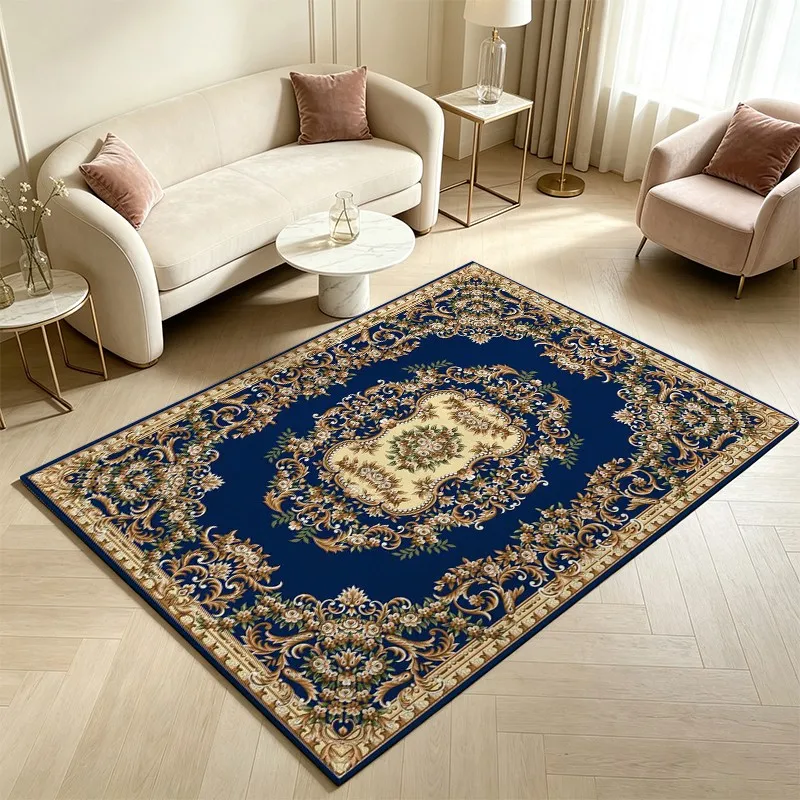 1 Piece Ornate Baroque Navy Gold Floral Carpet, Soft and Comfortable, All-Season Use, lightweight Easy to Maintain, Ideal for Living Room, Bedroom, Dining Room, Home Decor, Room Decor, Perfect for Autumn and Winter