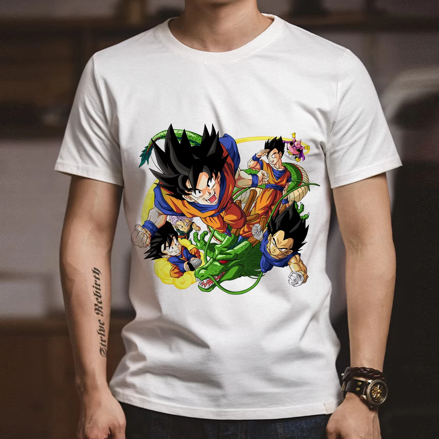 

Dragon Ball Wukong Saiyan T-shirt Fashion Adult Anime White Clothes Neutral Short Sleeve Cartoon Cotton Round Neck T-shirt Gift