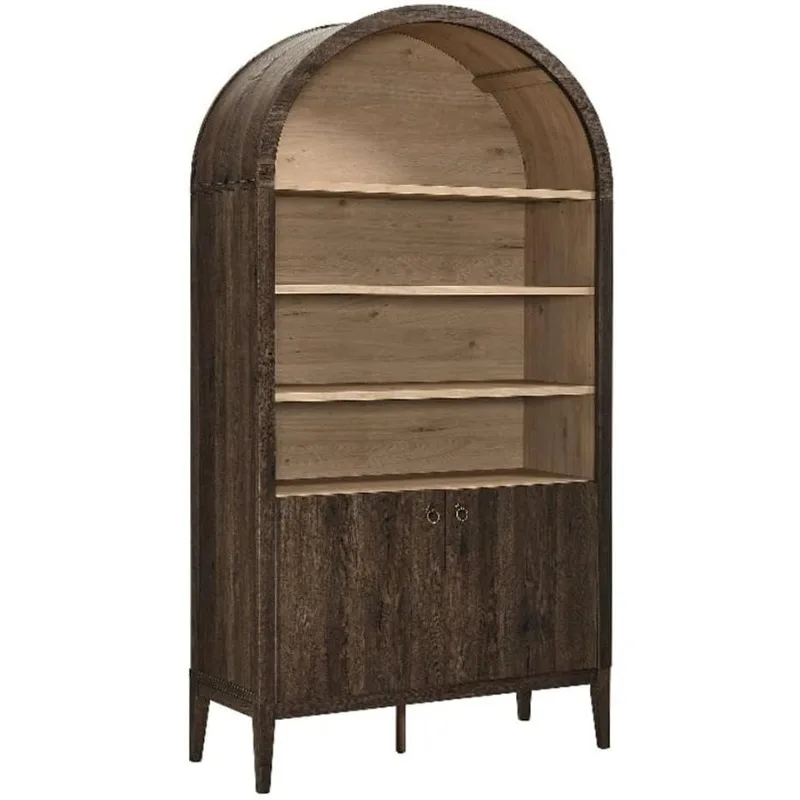 Modway Nolan Tall Arched Storage Display Cabinet in Dark Walnut - 74 Inch Arch Bookshelf with Open and Closed Shelving