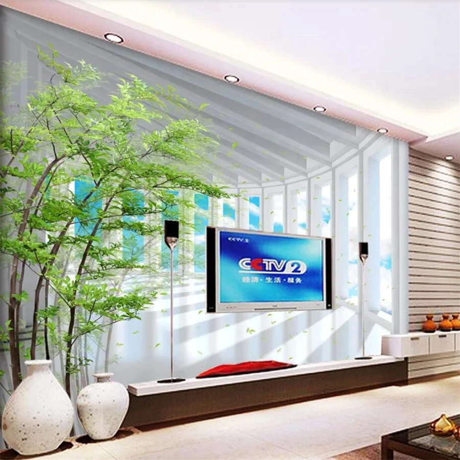 Custom wallpaper 3D photo murals space extension blue sky forest papel de parede mural abstract space polygon ball simple murals