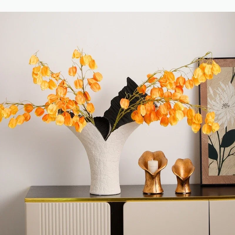 Large Open-mouthed Flowerpot Irregular Abstract Vase Golden Calla Lily Resin Handicrafts Floral Accessories Candle Holder