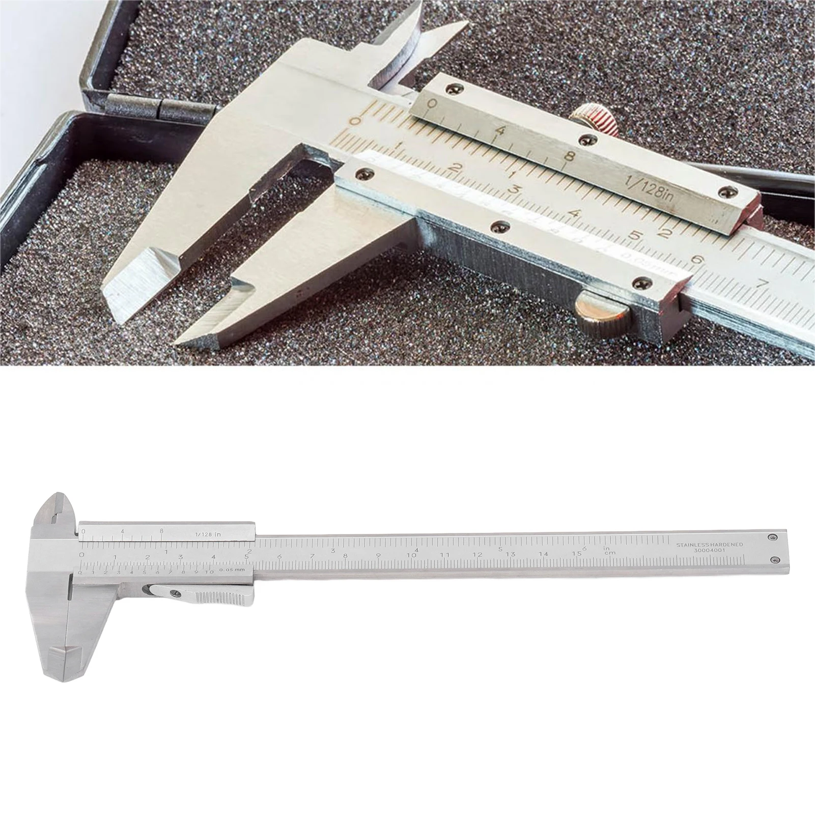 Inch Metric Vernier Caliper 0-150mm 0-6in Range 0.05mm 1/128in Resolution Stainless Steel Caliper Measuring Tool