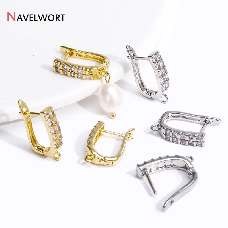 18K Gold Plated Brass Inlay Zircon Earwire Earring Hooks Clasp Fasteners Earrings Making Supplies DIY Jewelry Making Accessories