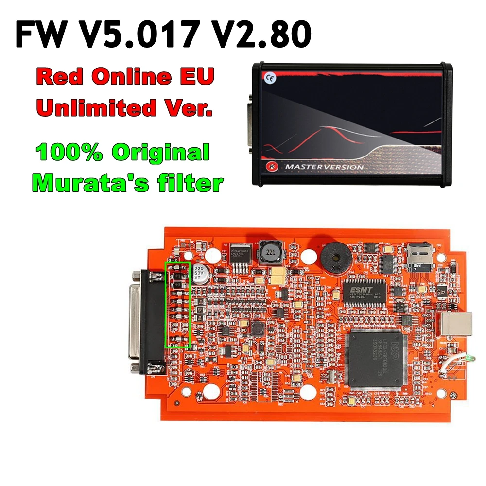 KESS V2.80 V5.107 Red PCB With Original Murata's filter KTAG V2.25 V7.020 4LED ECU Chip Tuning Programmer Tool Online V2 Master