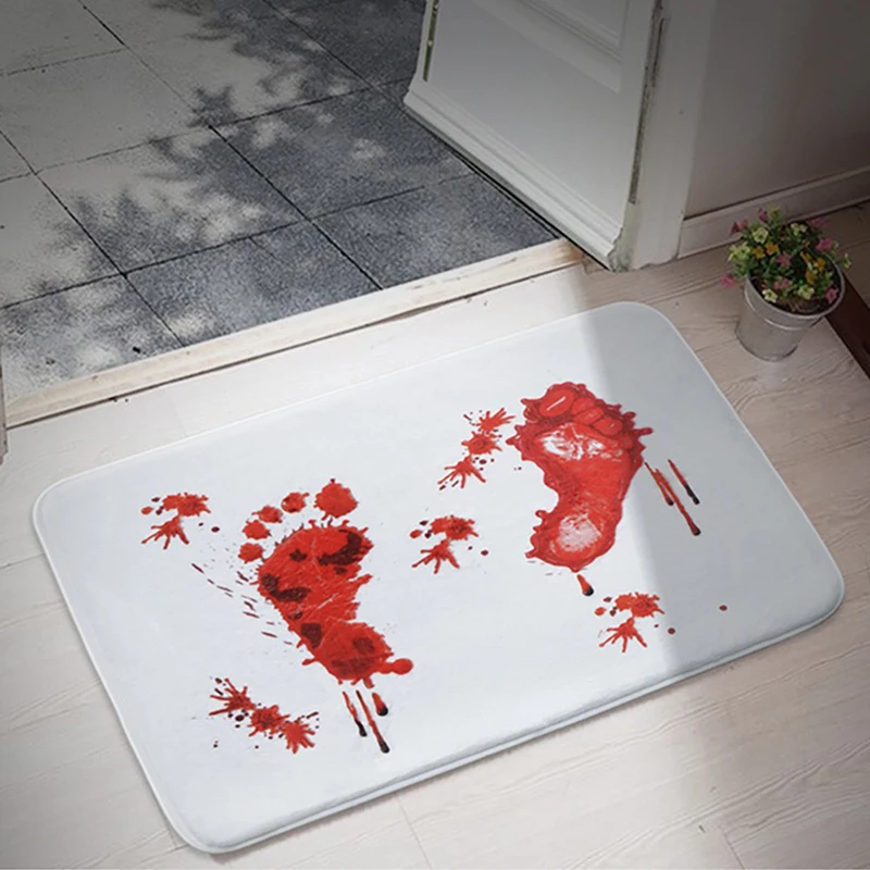 40 * 60Cm Blood Bath Mat Halloween Bath Mat Bloody Red Horrible Floor Mat Home Bathroom Horror Blood Footprints Anti-Slip Mat